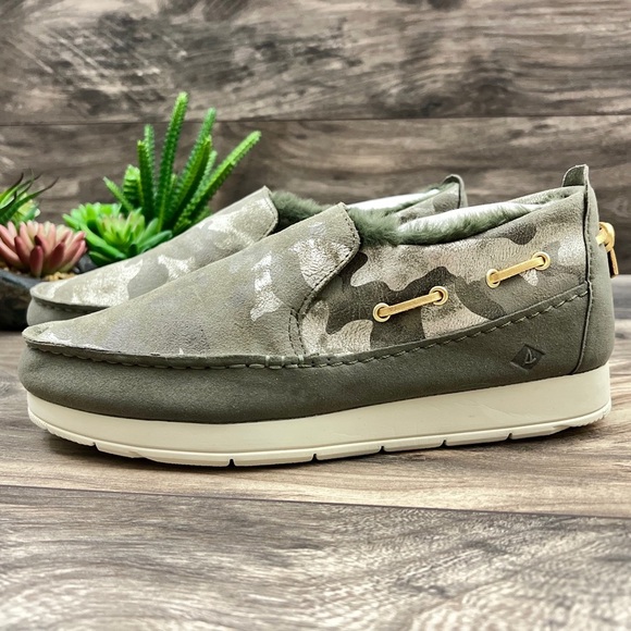 NEW Sperry Moc Sider Metallic Camo Indoor Outdoor Moc Sneaker Faux Fur 8M 39 - Picture 4 of 11